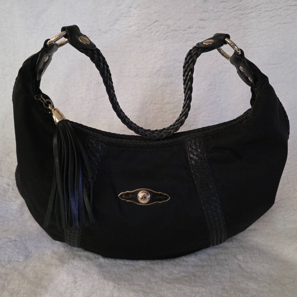 Elliott Lucca Black Cloth Handbag with Leather Accent